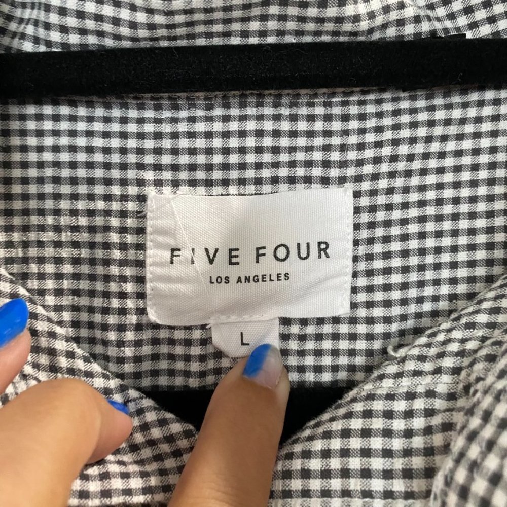 Five Four Mens Los Angeles Button Down Gingham Plaid Shirt Black White Large - Picture 3 of 8